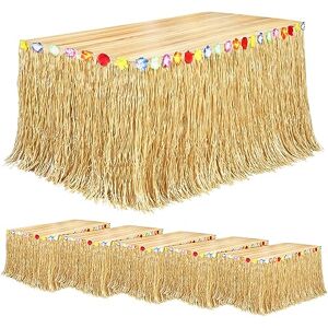 Fovths 6 Pack Luau Grass Table Skirt Natural 9 Feet x 29.5 Inch Hawaiian Table Skirt for Tropical Hawaiian Party Decorations Luau Party Costume Party, Straw Yellow