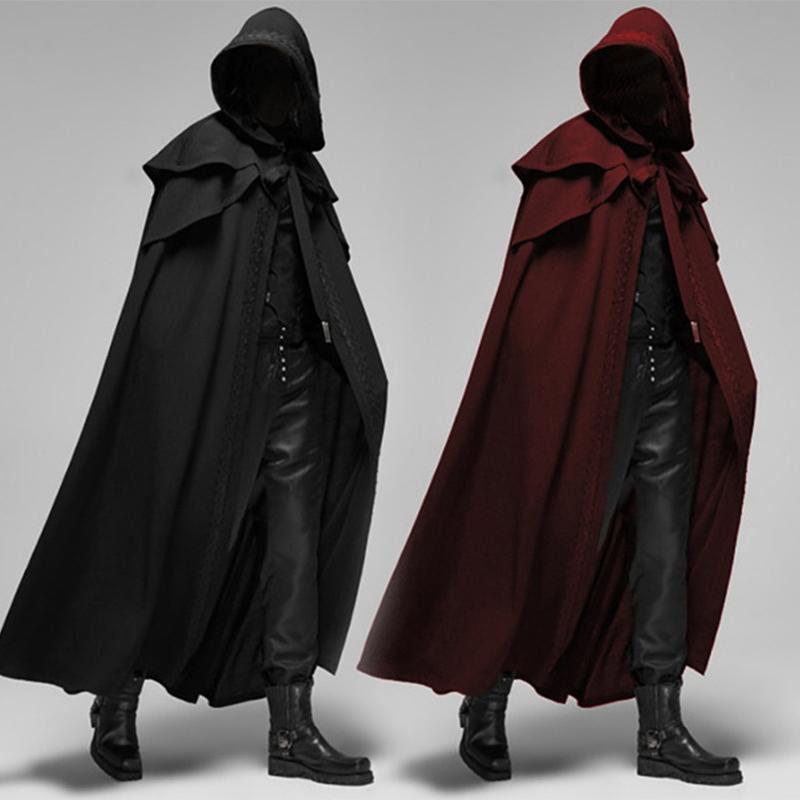 SCIONE Cosplay Medieval Men Costumes Knight Pirate Prince Gothic Retro Hooded Cloak Capes Long Robes Jackets Coat Carnival Halloween
