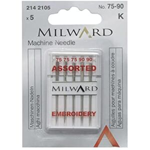 Milward Embroidery Sewing Machine Needles, 75/11(3), 90/14(2)