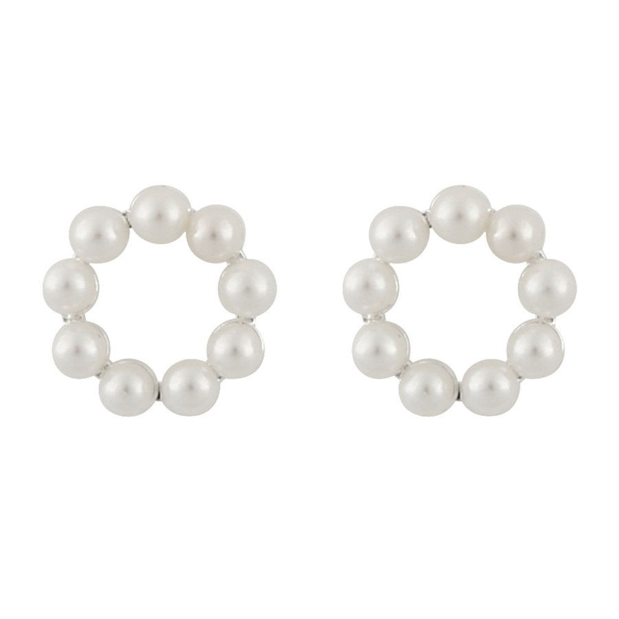 Snö Of Sweden Midnight Pearl Small Round Earring ─ Silver/White