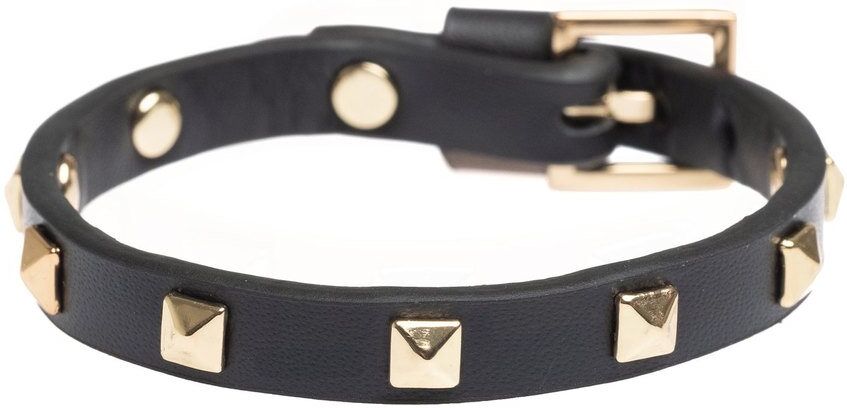 DARK Leather Stud Bracelet ─ Mini Black With Gold