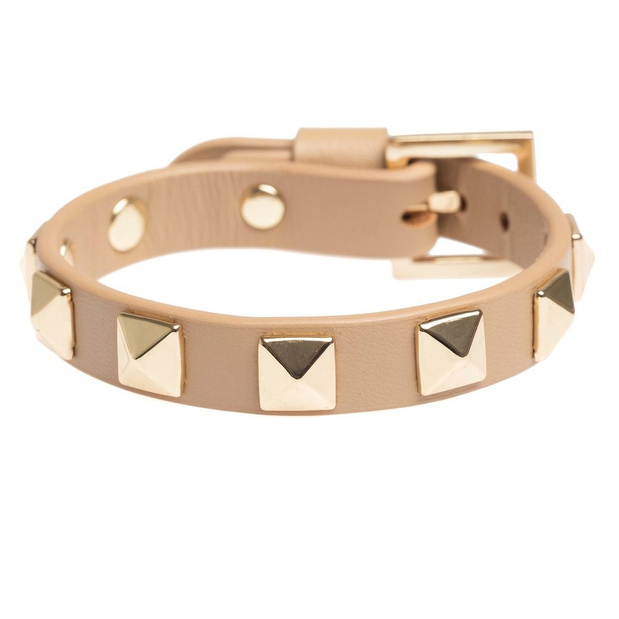 DARK Leather Stud Bracelet ─ Sand With Gold