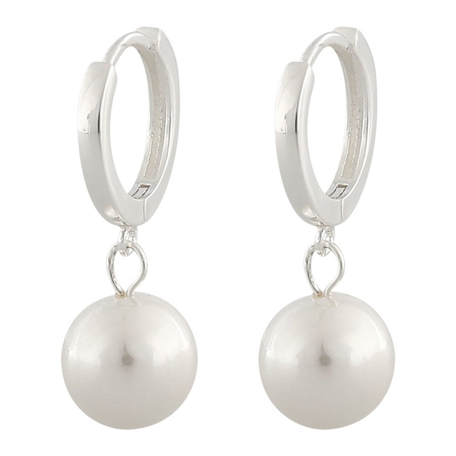 Snö Of Sweden Midnight Pearl Small Ring Earring ─ Silver/White