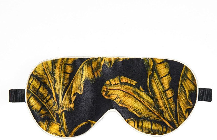 Fan Palm Sleeping Eye Mask Silk Tropical Black 20 x 10 cm