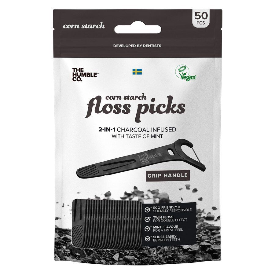 The Humble Co. The Humble Co Dental Floss Picks Charcoal Grip Handle 50 kpl