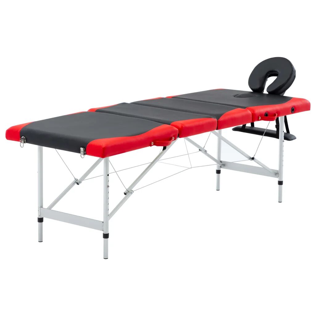 vidaXL Mesa de massagem dobrável 4 zonas alumínio preto e vermelho
