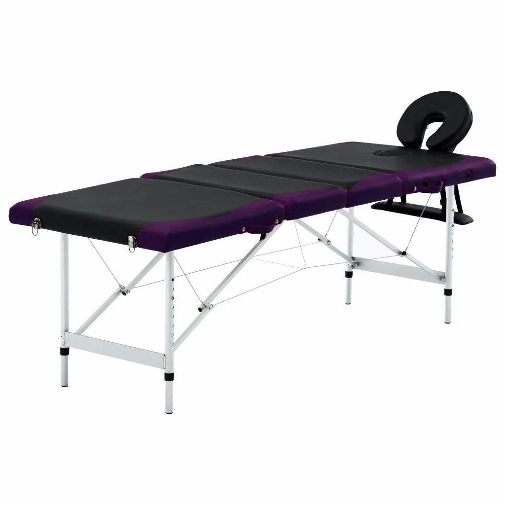 vidaXL Mesa de massagem dobrável 4 zonas alumínio preto e roxo