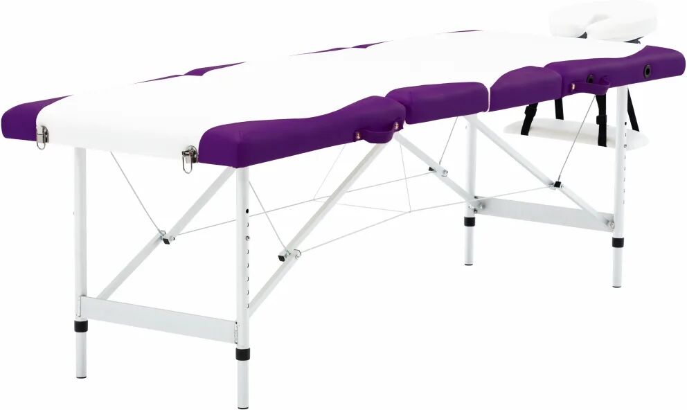 vidaXL Mesa de massagem dobrável 4 zonas alumínio branco e roxo