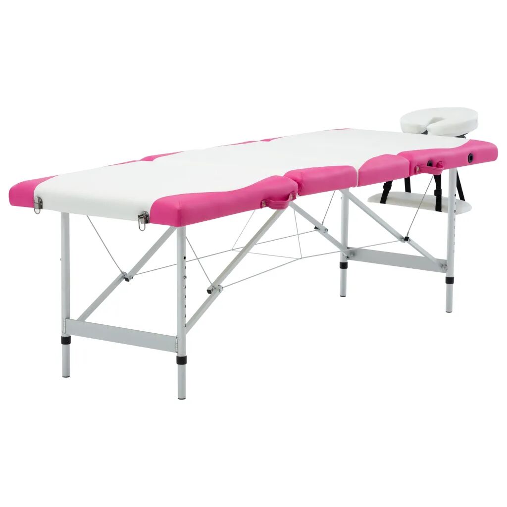 vidaXL Mesa de massagem dobrável 4 zonas alumínio branco e rosa