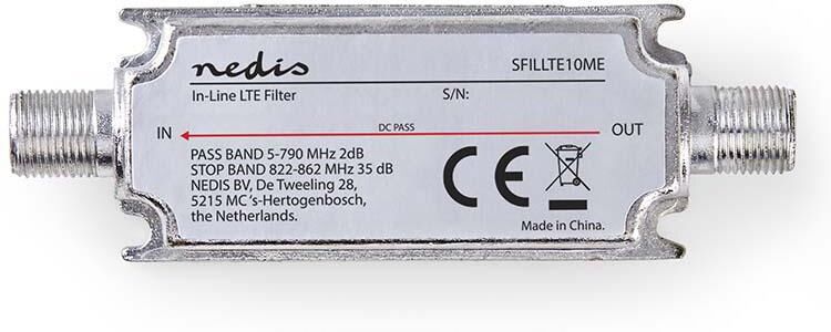 Nedis Dvb-T/t2 Lte-Filter - 822-862 Mhz - Indgangstab: -2,7 Db