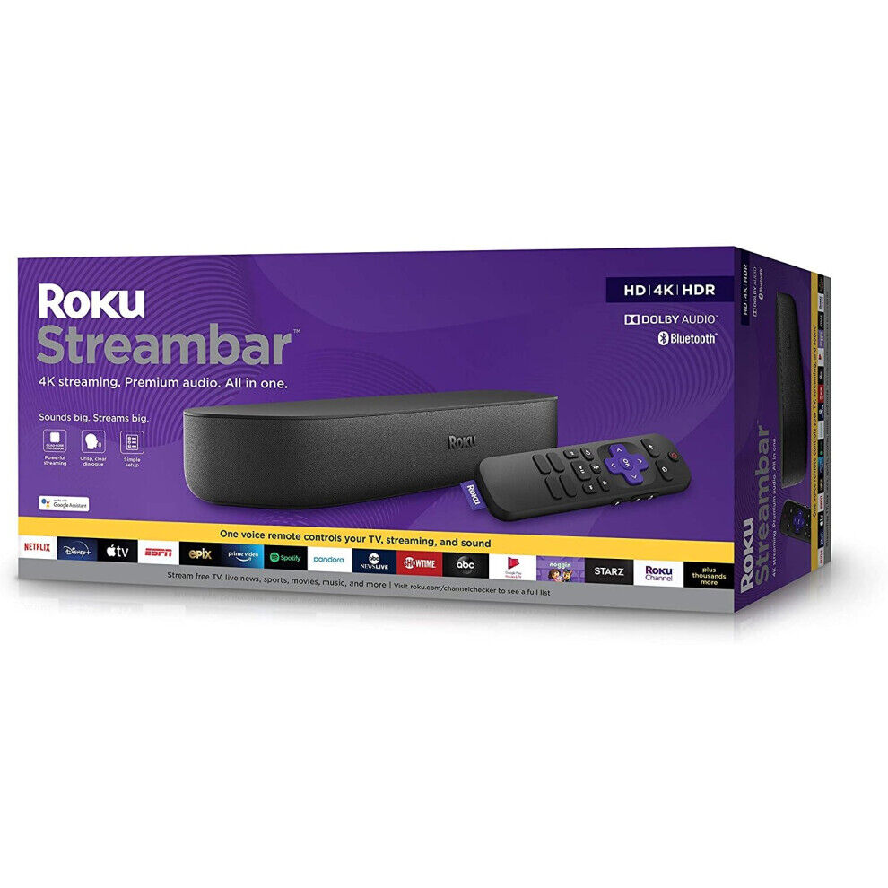 Amazon Renewed Roku Streambar   4K/HD/HDR Streaming Media Player & Premium Audio, All In One, I