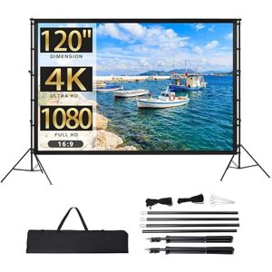 Towallmark Projector Screen with Stand, 120 Inches, 16:9 4K HD Projection Screen, Outdoor Indoor Projector Screen, Portable Film Screen, for Home Cinema, Camping and Leisure Events