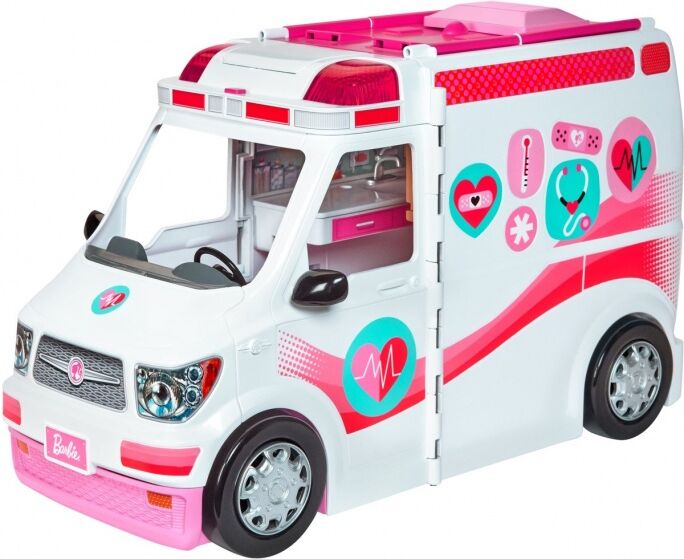 Barbie poppenhuis 2 in 1 ambulance meisjes 46 cm wit/roze - Wit,Roze