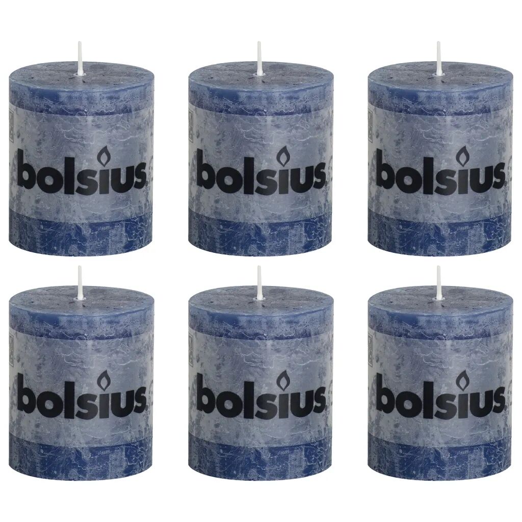 Bolsius Velas rústicas cilíndricas 6 pcs 80x68 mm azul-escuro