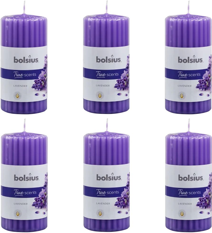 Bolsius Velas cilíndric. perfumadas c/ nervuras 6pcs 120x58mm lavanda