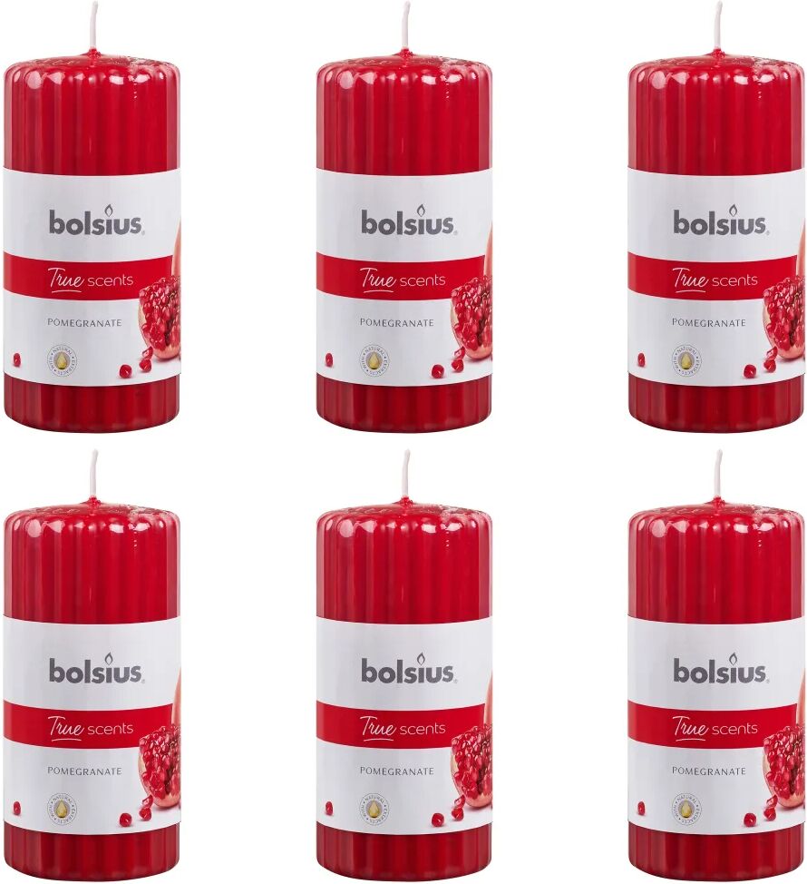 Bolsius Velas cilíndricas perfumadas c/ nervuras 6 pcs 120x58 mm romã