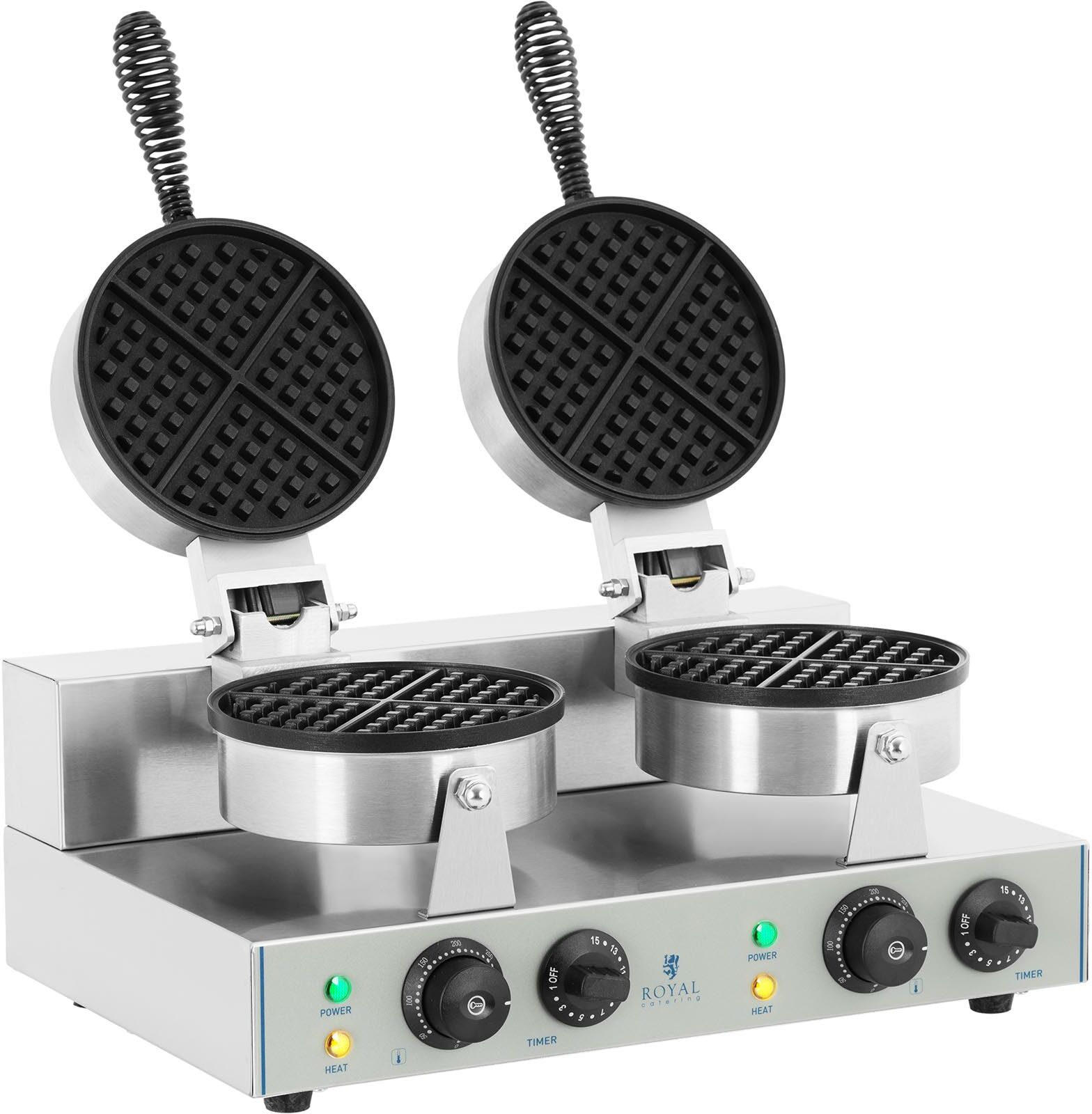 Royal Catering Double Waffle Maker - 2 x 1300 Watts - Round RCWM-2600-R