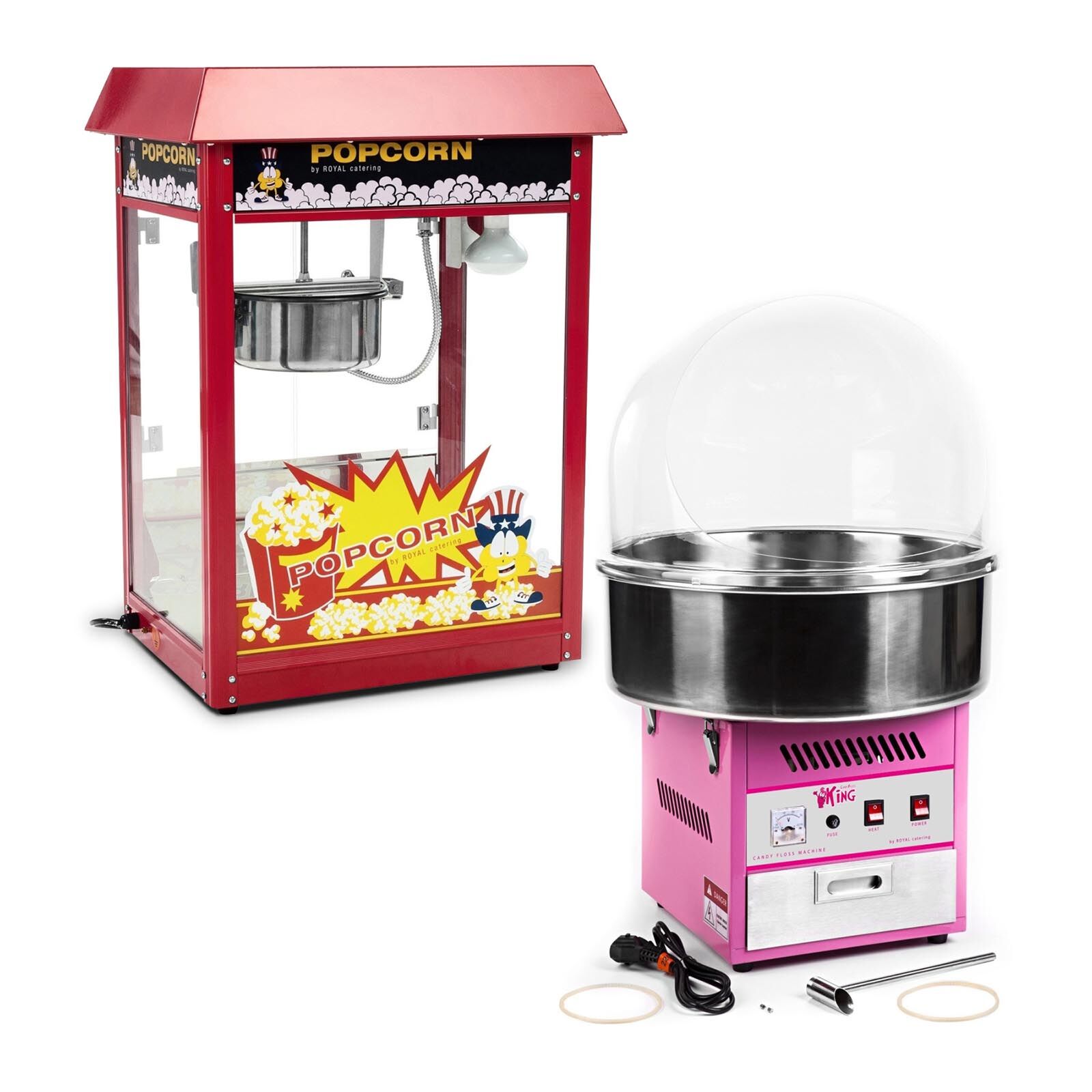 Royal Catering Popcorn Machine and Cotton Candy Machine Set - 1,600 W / 1,200 W - sneeze guard RCPR-16E-SET
