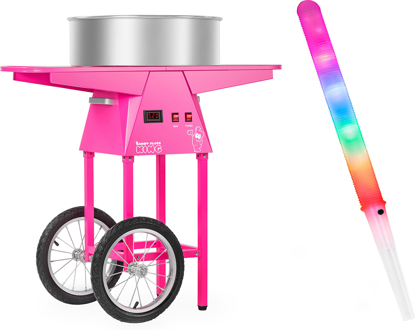 Royal Catering Candy Floss Machine Set with LED Cotton Candy Sticks and Cart - 52 cm - 1,030 watts RCZC-1030-W SET1