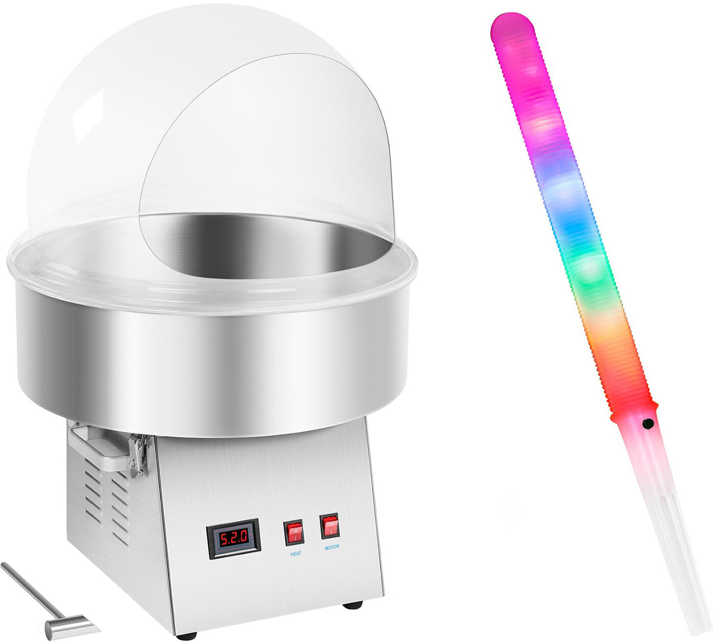 Royal Catering Candy Floss Machine Set with LED Cotton Candy Sticks - Sneeze Guard - 52 cm - 1,030 watts RCZK-1030-W SET2