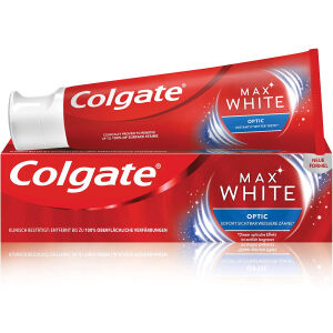 Colgate Palmolive GmbH (CP GABA GmbH) Colgate Zahnpasta Max White Optic, mit Fluorid, Zahncreme entfernt bis zu 100% oberflächliche Verfärbungen, 1 Tube = 75ml