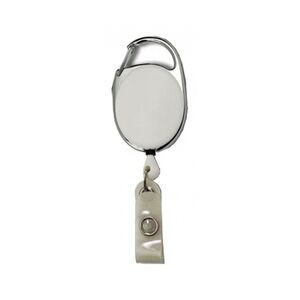 JOJO – Ausweishalter Ausweisclip Schlüsselanhänger ovale Form, Metallumrandung Druckknopfschlaufe, Farbe weiss - 10 Stück