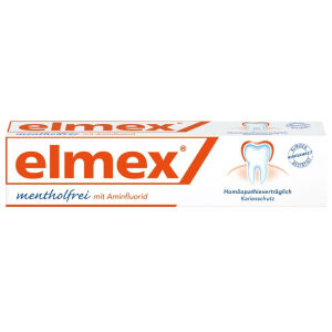 elmex Mentholfrei Zahncreme, Geruchs- und geschmacksarm und frei von ätherischen Ölen, 75 ml - Tube