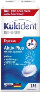 Reckitt Benckiser Deutschland GmbH Kukident Aktiv Plus Reinigungstabletten, Tiefenreinigung mit Aktiv-Sauerstoff, Entfernt 99,9% der Bakterien, 1 Vorratspack = 136 Tabletten