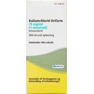 Orifarm healthcare Kaliumchlorid "Orifarm" 75 mg/ml (Håndkøb, apoteksforbeholdt) 500 ml Oral opløsning - Kaliumklorid