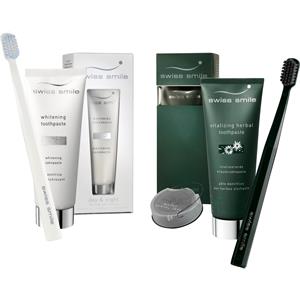 Swiss Smile Pleje Tandpleje Day & Night Dental Beauty Kit Whitening Toothpaste 75 ml + Toothbrush White + Vitalizing Herbal Toothpaste 75 ml + Toothbrush Black + Waxed Dental Tape