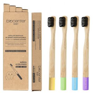 Biocenter Set de 4 cepillos de dientes de bambú para niños