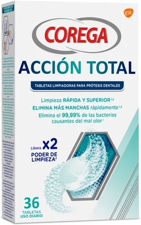 Corega Acción Total Limpiador Prótesis Dental 36caps