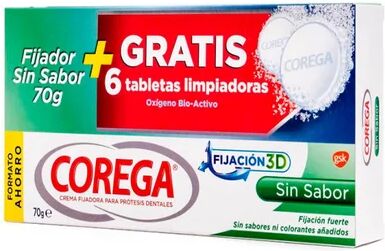 Corega Fijacion 3D Sin Sabor 70Gr+6 Tabletas Limpiadoras Gratis