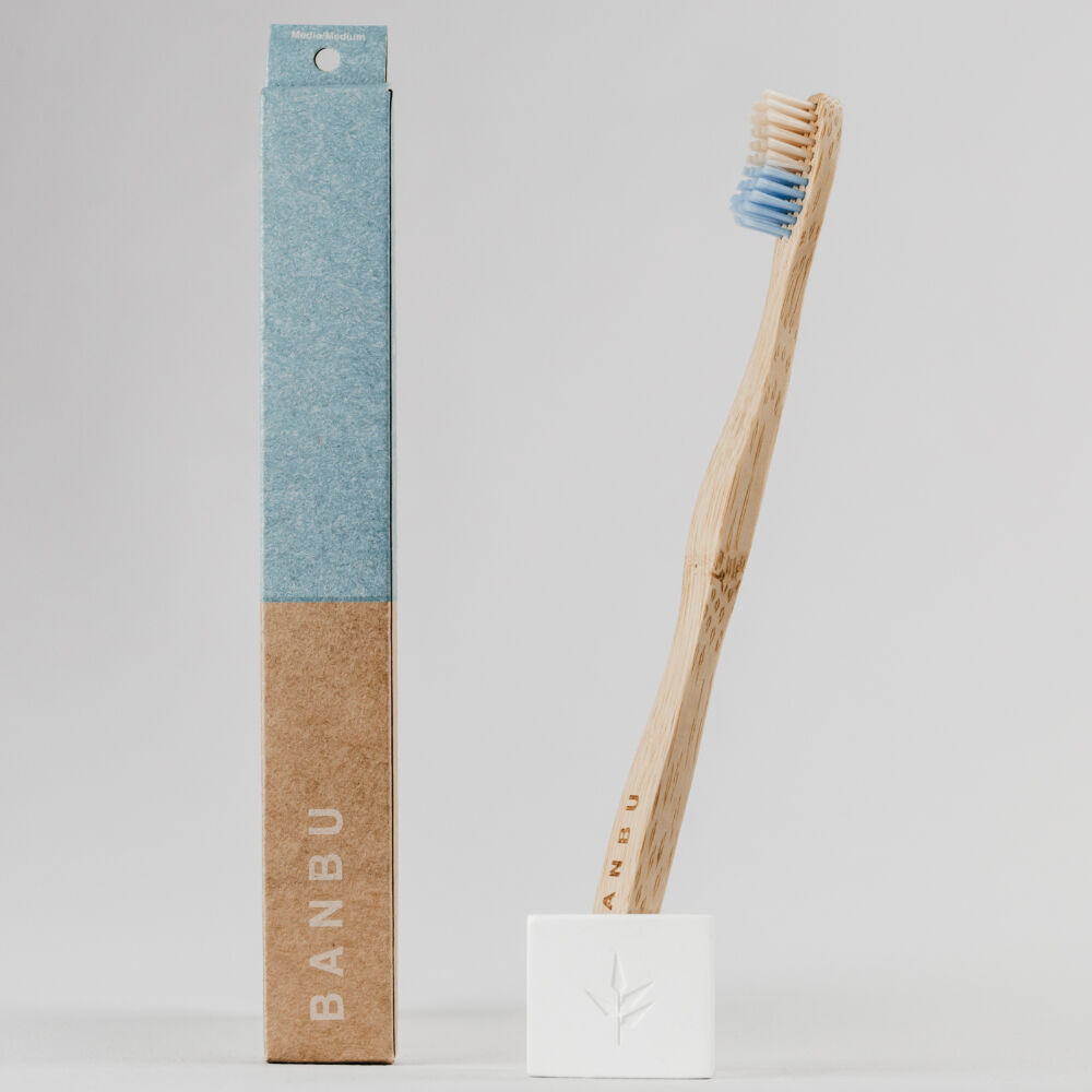Banbu Cepillo de dientes de bambú - medio azul