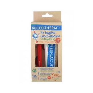 Buccotherm Kit Eco-Friendly 2-6 Ans Fraise Bio 50 ml - Kit 1 dentifrice + 1 brosse a dents + 1 pochon