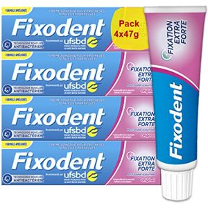 Fixodent Crème Fixative Original Méga Pack, Adhésive Pour Prothèses Dentaires, Fixation Extra Forte, Bouclier Antibactérien, Menthe Douce, 4 x 47g - Publicité