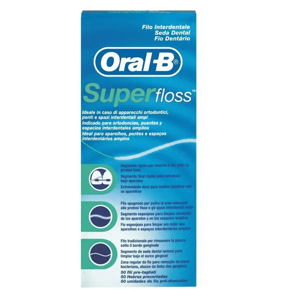 oral-b superfloss filo interdentale ponti apparecchi ortodontici 50 fili pre-misurati