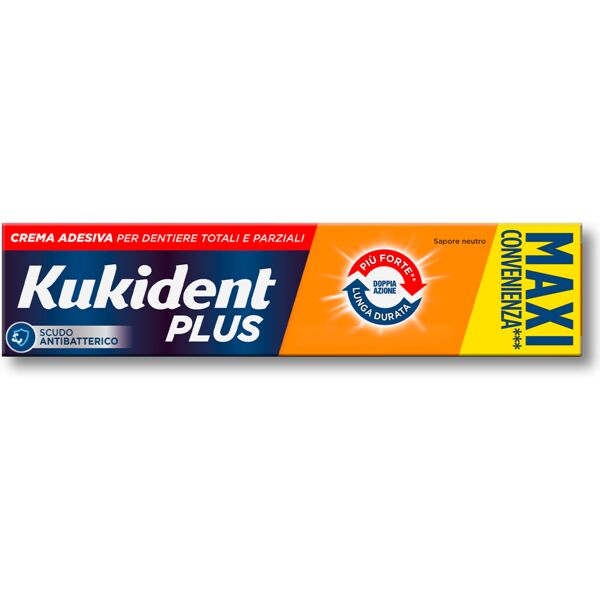 kukident plus doppia azione crema adesiva per dentiere totali e parziali 65 g