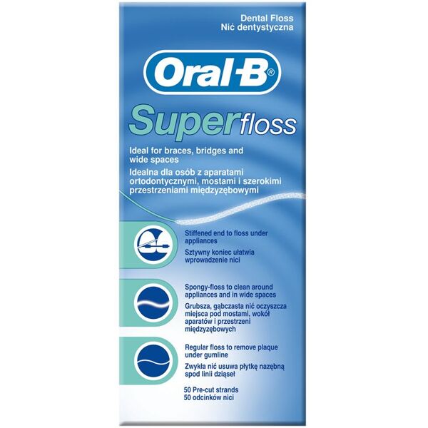 oral-b superfloss filo interdentale ponti apparecchi ortodontici 50 fili pre-misurati