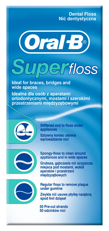 Procter & Gamble Srl Filo Interdentale Oral B Superfloss Estremita' Rigida + Filospugnoso + Filo Standard 50 Pezzi Pretagliati