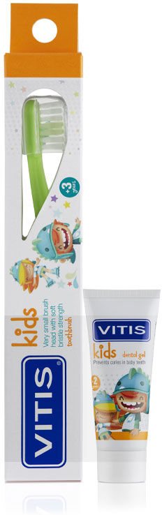 Vitis Kids Kit Igiene Otale Bambini Spazzolino + Dentifricio Gel 8ml