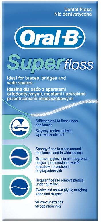 ORAL-B Superfloss Filo Interdentale Ponti Apparecchi Ortodontici 50 Fili Pre-Misurati