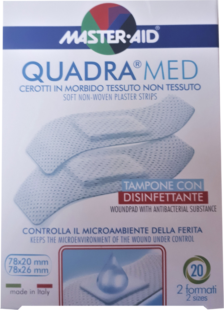 Pietra Santa Pharma Master Aid Quadramed Cerotti in tnt con tampone disinfettante 2 formati (20 pz)