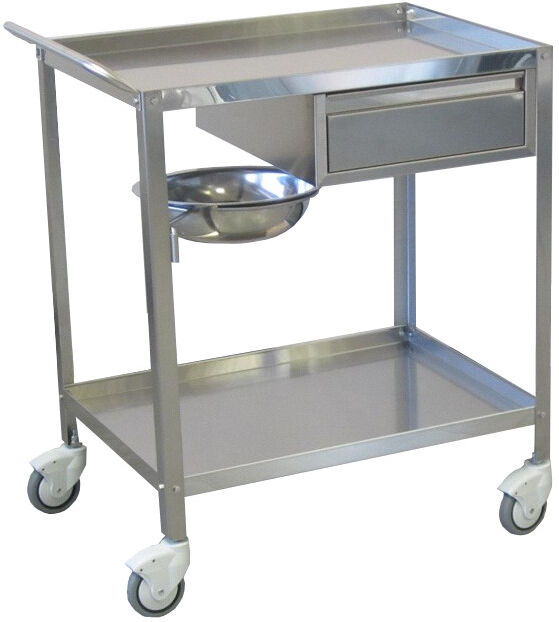 --- None --- Carrello per medicazioni in acciaio inox ad 1 cassetto - con porta catino, catino e ruote da 100 mm - dim 70 x 50 x 85 h