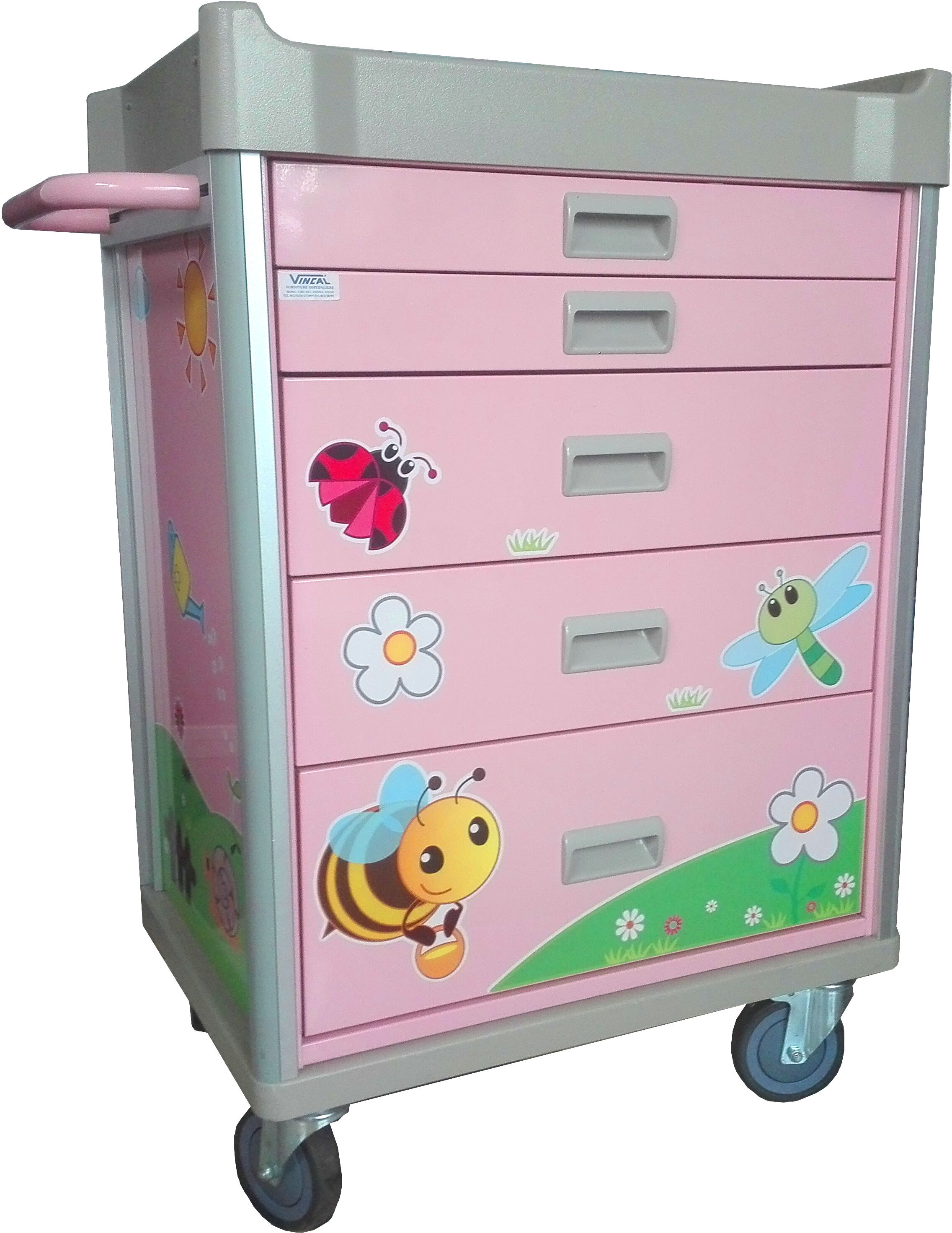 Vincal Carrello per terapia pediatrico a 5 cassetti - rosa