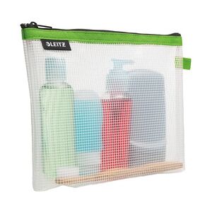 LEITZ Traveller Zip-Beutel WOW, Kosmetiktasche, transparent, Reissverschlußborde grün, wasserabweisend