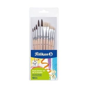 Pelikan Pinsel Starterset mit 5 Haar- und 5 Borstenpinsel, Größe: 4,6,8,10,12. VE = 1 Etui = 10 Pinsel