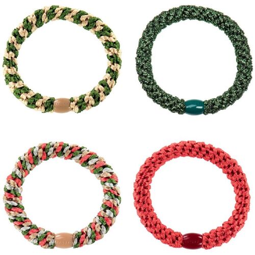 Kknekki Haargummis – 4er-Pack – Grün/Glitzer/Rot – One Size – Kknekki Haarschmuck