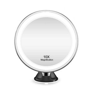 UNIQ Rund Sugekop Spejl LED Lys + 10x forstørrelsesspejl - Sort