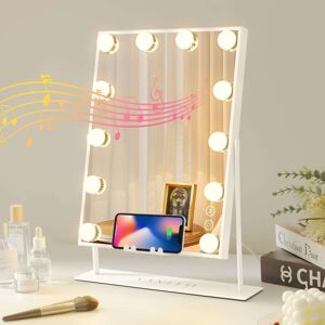 FENCHILIN FENCHILIIN Hollywood makeup spejl med lys Bluetooth trådløs opladning bordplade hvid 30 x 41cm spejl